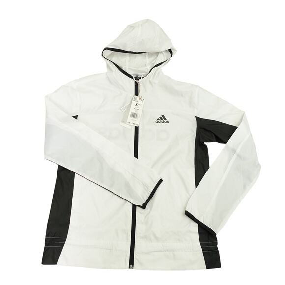 NWT adidas Womens Marathon Windbreaker Track Jacket Full Zip Hooded White XS - Picture 1 of 8